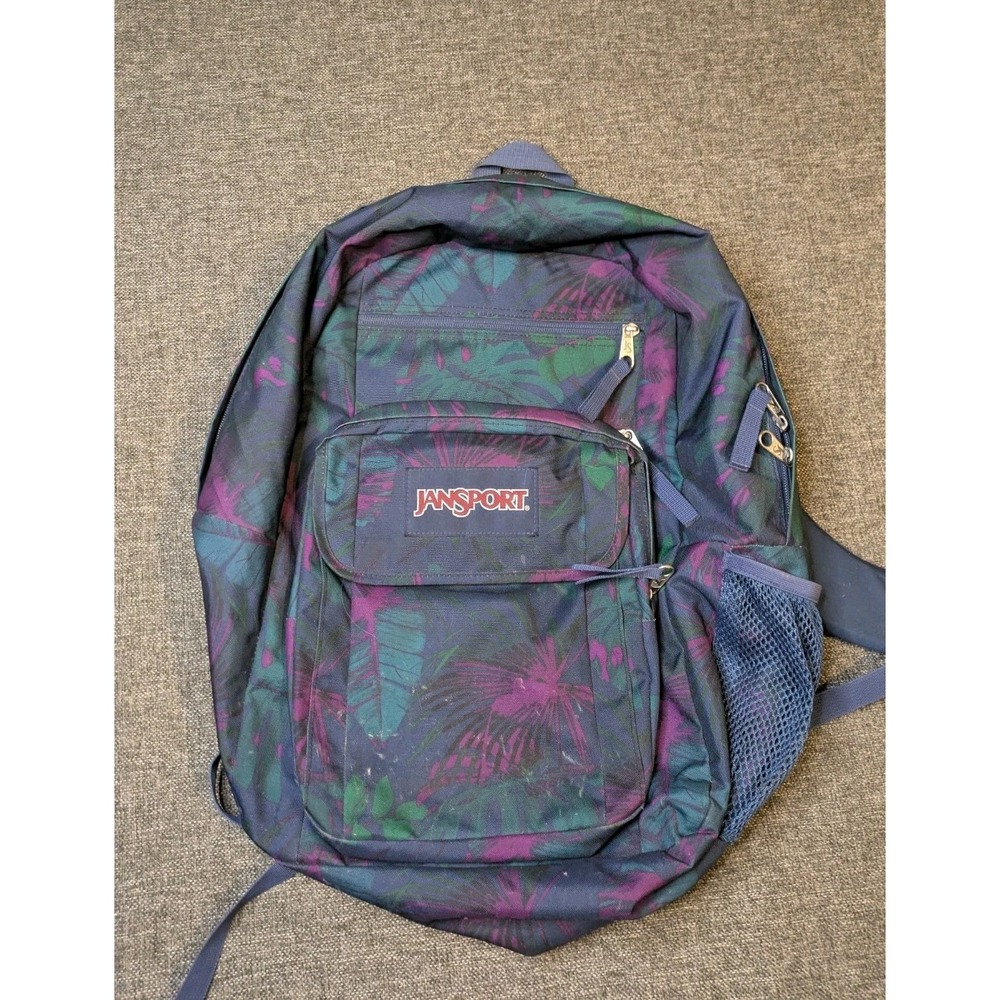 VTG Jansport Superbreak Backpack Tropical Hawaiian Floral Palm Durable Book Bag